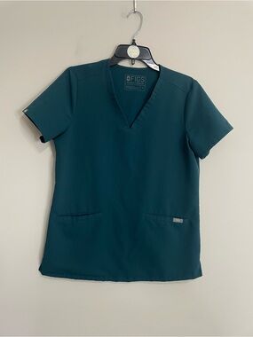 FIGS Women's Teal V-Neck Scrub Top Size Small Medical Staff